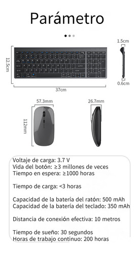 Juego De Teclado Y Mouse Recargable 2.4 Ghz + Bt Computadora