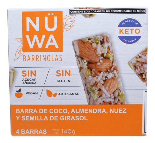 Nuwa Barra De Coco Nuez Almendra Y Semillas De Girasol 140 G