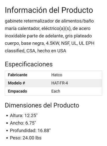 Calentador De Agua Industrial Desinfectante Hatco (Usado)
