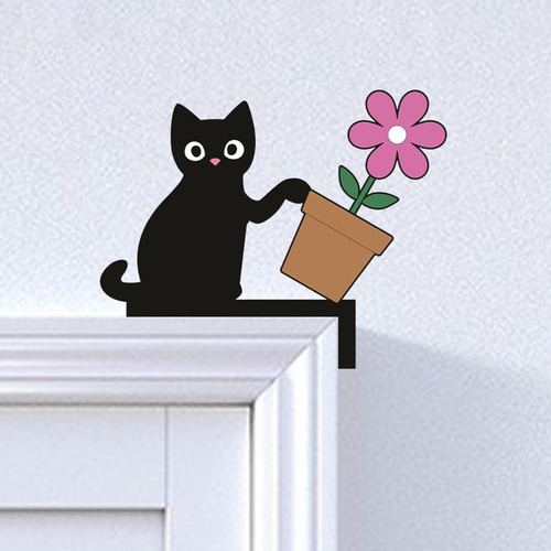 Fa Esquina De La Puerta Derecha Gato De Maceta De Flores