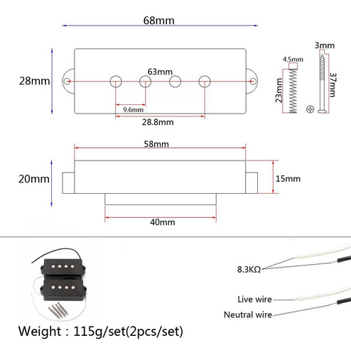 Black Noiseless 4 Strings Jazz Bass Guitar Pickups Conjunto