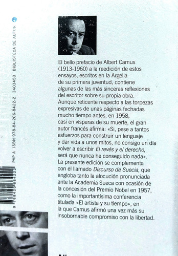 Libro El Revés Y El Derecho, Albert Camus, Ed. Alianza (Usado)
