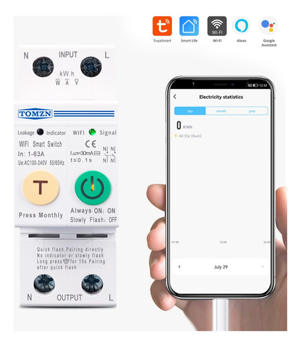 63a Smartlife 2p Interruptor Inteligente Medidor De Energía