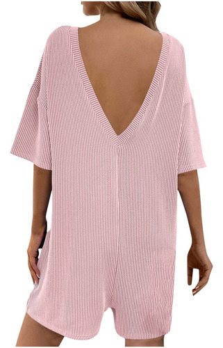 Bolsillos De Manga Corta Con Cuello Redondo Liso A La Moda P