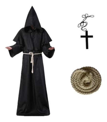 Capa Negra Túnica De Peste Negra Sacerdote Disfraz Cosplay 