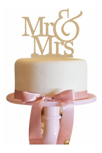 Topper Cake Para Pastel Mr. And Mrs. Mdf Natural Art908