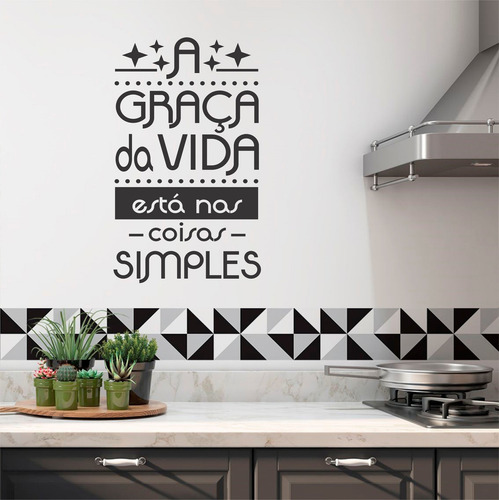 Adesivo Frase Parede Graça Da Vida Coisa Simples 75cm X 45cm Cor Preto Fosco