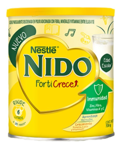 Leche de fórmula en polvo Nestlé Nido Forticrece en lata de 1 de 720g a partir de los 6 años