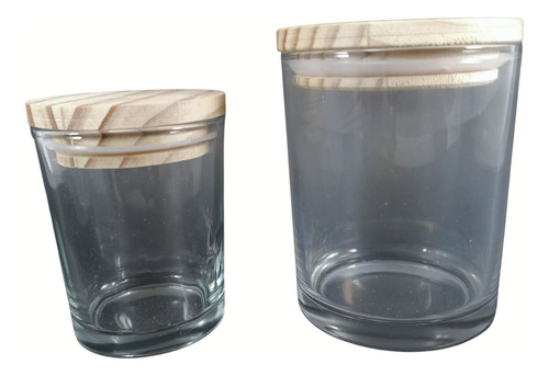 Vaso Para Vela 200ml Transparente Con Tapa De Madera (x 2)