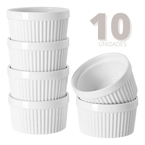 Kit 10 Tigelas Hotel Potinho Porcelana Molho Ramekin Cor Branco Canelado