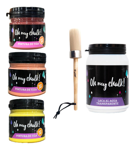 Oh My Chalk! Combo 3 Pinturas Tiza 110cc. + Laca Gde+ Brocha