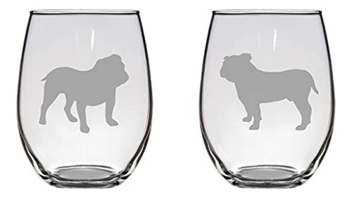 Copas De Vino Sin Tallo Grabadas Bulldog  Juego De Cristale