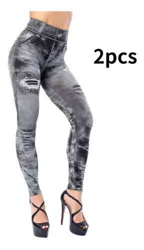 Pantalones De Mujer De 2 Piezas De Imitación Jeans Elásticos
