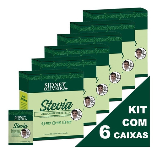 Kit 6 Caixas De Stevia Ou Estévia Em Pó (300 Sachês)