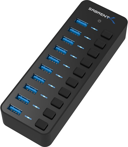 Hub Usb - Sabrent - 10 Port Usb 3.0 Switch On/off Fuente 5a