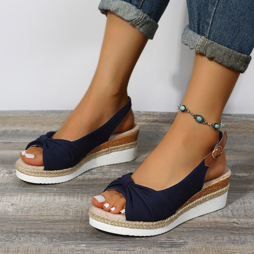 Zapatos De Verano 7j Boca De Pescado Tacón De Cuña Mediano M