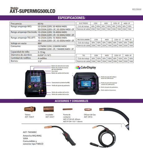 Soldadora Mig/mag 500a Industrial Axtech Axt-supermig500lcd