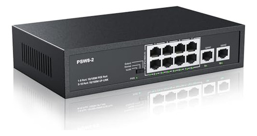 Switch Poe De 10 Puertos Real Hd, 8 Puertos Poe+ 2 Uplink