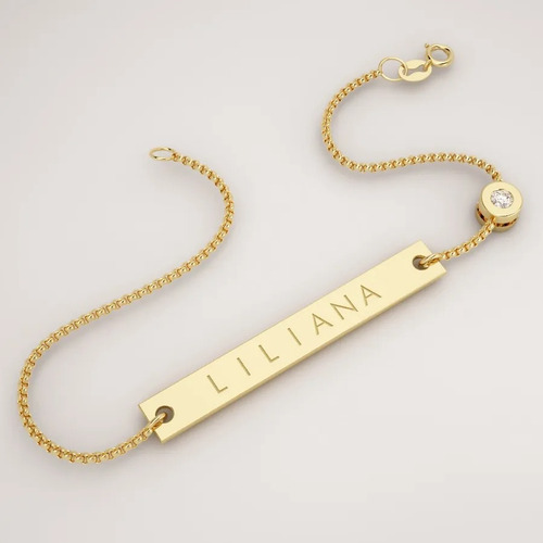 Pulsera Bizzarro Personalizable Oro Amarillo 14k Y Zirconia Diámetro 6 cm Largo 18 cm
