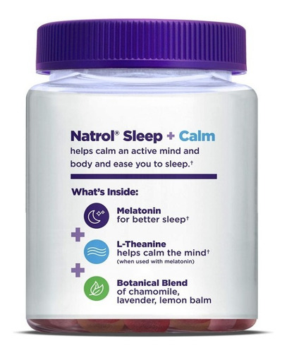 Imagen 3 de 3 de Natrol Sleep Calm | Melatonina & L-teanina | 60 Gomitas