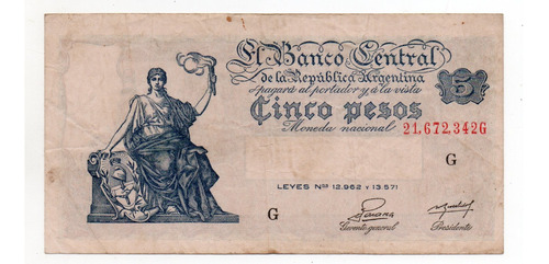 Billete 5 Pesos Moneda Nacional Progreso Bottero 1864