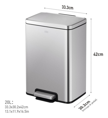 Bote De Basura Acero Inoxidable 20 L Con Tapa Eko Madison