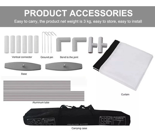 Pantalla De Proyector Portátil Plegable De 120'' Con Soporte