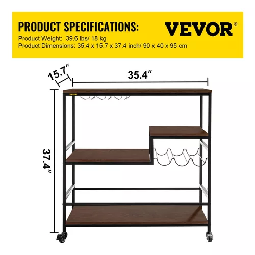 VEVOR VEVOR Carro de Servicio para Cocina 90 x 40 x 95 cm Carrito