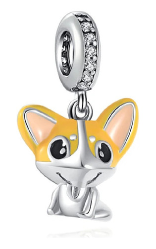 Charm Perro Corgi Animé Y Circones En Plata 925 Silver Heart