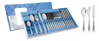 Juego Cubiertos Tramontina Acero Inox Cuchillos Asado 24 Pzs Color Plateado