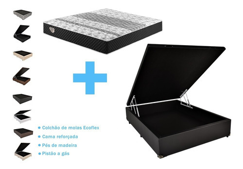 Cama Box Baú Viúva + Colchão Molas Ecoflex Soft 1.20 X 1,98 Cor Corino Preto
