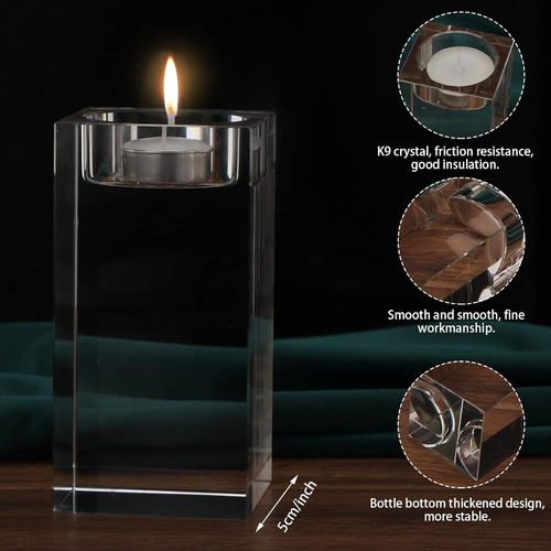 6 Portavelas De Cristal Transparente, Candelabros Cuadrados