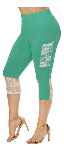 Legging Capris Con Dobladillo De Encaje De Guipur De Talla G