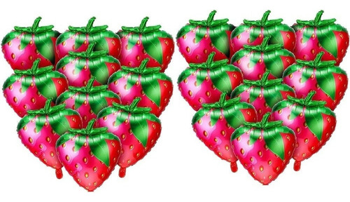 Globos De Fresa, 20 Unidades, Sweet Strawberry Foil Mylar
