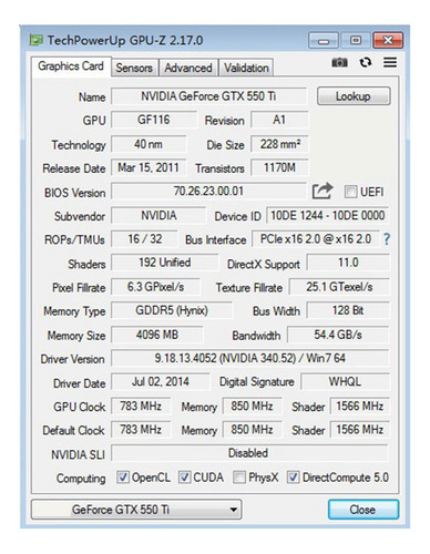 Tarjeta Gráfica Para Computadora Gtx 550ti 4gb Gddr5 128bit