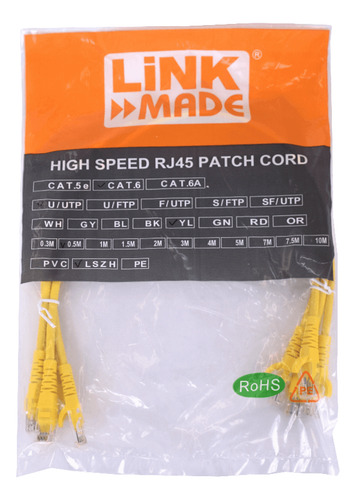 Linkmade 4un 50cm Cat6 Amarillo Lszh Cable Patch Inyectado 4