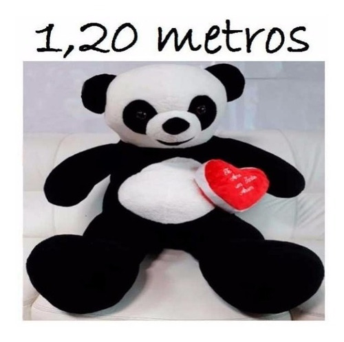 Imagem 1 de 8 de Urso Ursinho + Coração De Pelúcia Panda Grande 120cm 1,20 Mt