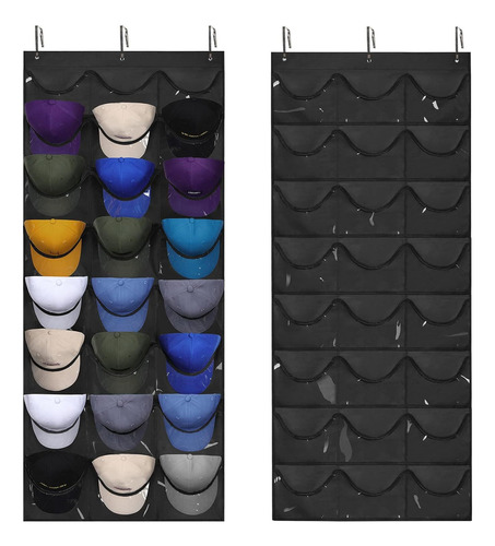 Baseball Cap Organiser Wall Door Hat Rack 3 Hooks 24 Pockets