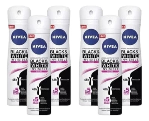 Pack X6 Desodorante Nivea Black & White Invisible Clear