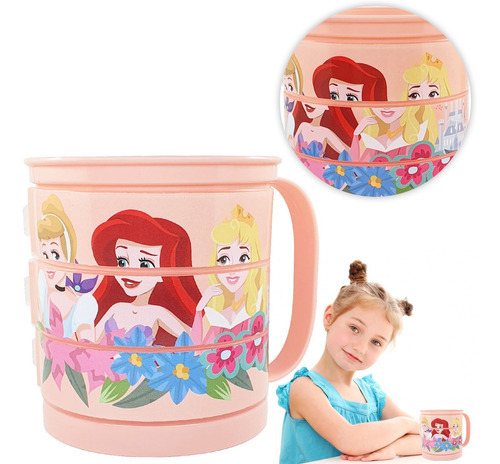 Caneca Divertida Infantil Quebra Cabeça Copo Disney 360ml Desenho Princesas