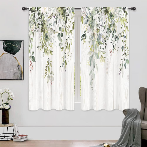 Riyidecor Cortinas De Hojas De Eucalipto Verde De 42 X 63 Pu