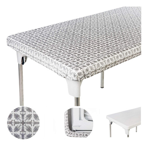 Mantel De Vinilo Rectangular Patrón Plateado 30 In X 72 In