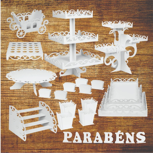 Kit Festa Mdf Provençal Infantil 31 Peças Arabesco Branco