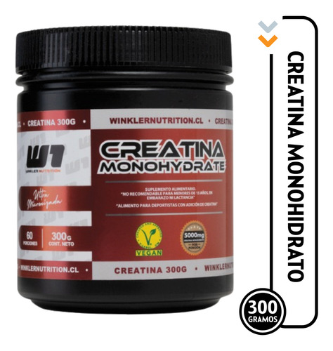 Creatina Monohidrato Vegano Winkler 60 Svs - Frasco 300 Gr Sin Sabor