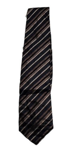 Corbata Hugo Boss Negro Lineas Café Seda