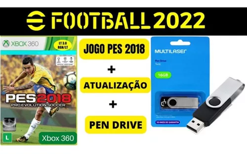 Pes 2018 Xbox 360 + Pen Drive 16 Gb + Atualização 2022 - Desconto no Preço