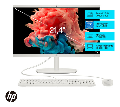 Hp All In One 22-dg0005la intel Celeron 8gb Ram 256gb Ssd Cashmere White