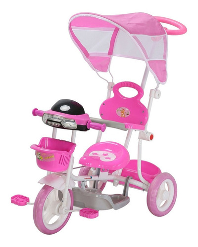 Triciclo Motoca Infantil Passeio Empurrador Pedal Som Rosa 