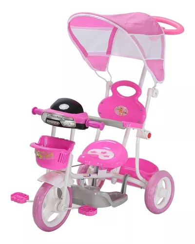Triciclo Motoca Infantil Passeio Empurrador Pedal Som Rosa