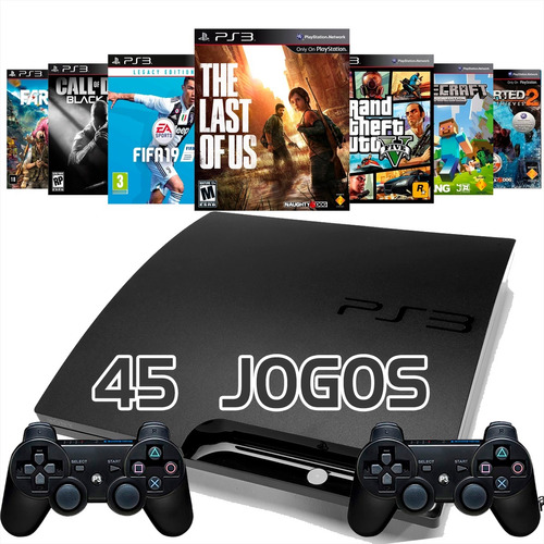 Ps3 Slim + Fifa 19 + Gta5 + God Of War + Total 45 Jogos